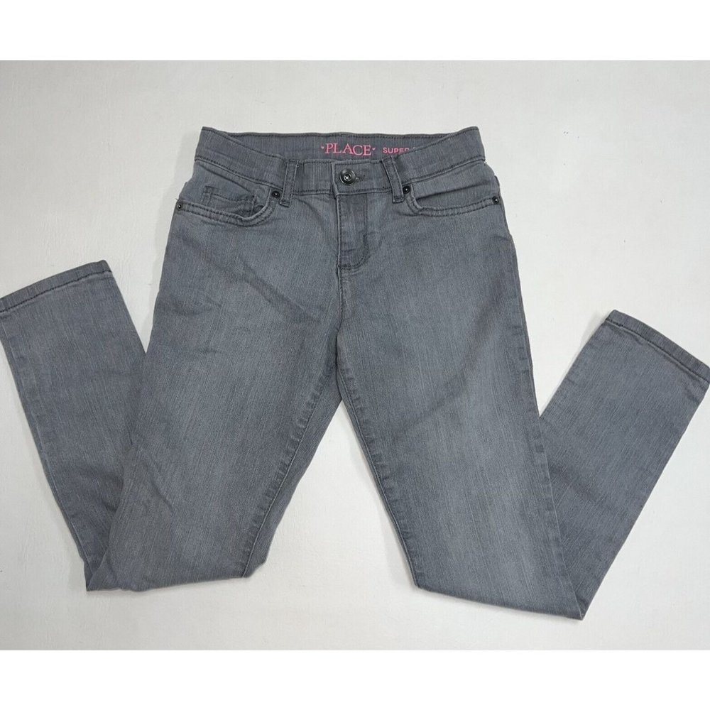 The Childrens Place Girls Super Skinny Gray Denim Jeans Size 8 Adjustable Waist
